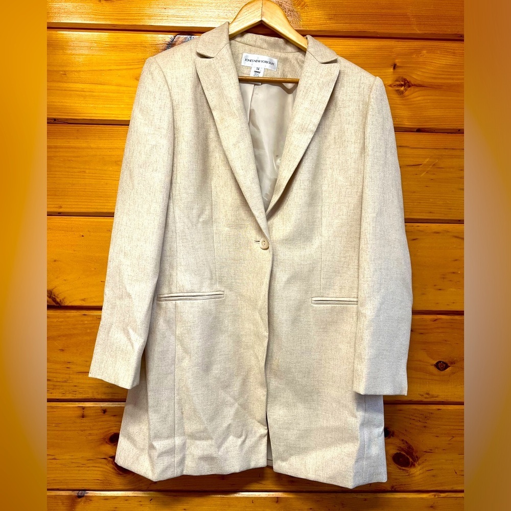 Jones New York 14 Long Lined Long Sleeve collared One Button Long Sleeve Blazer